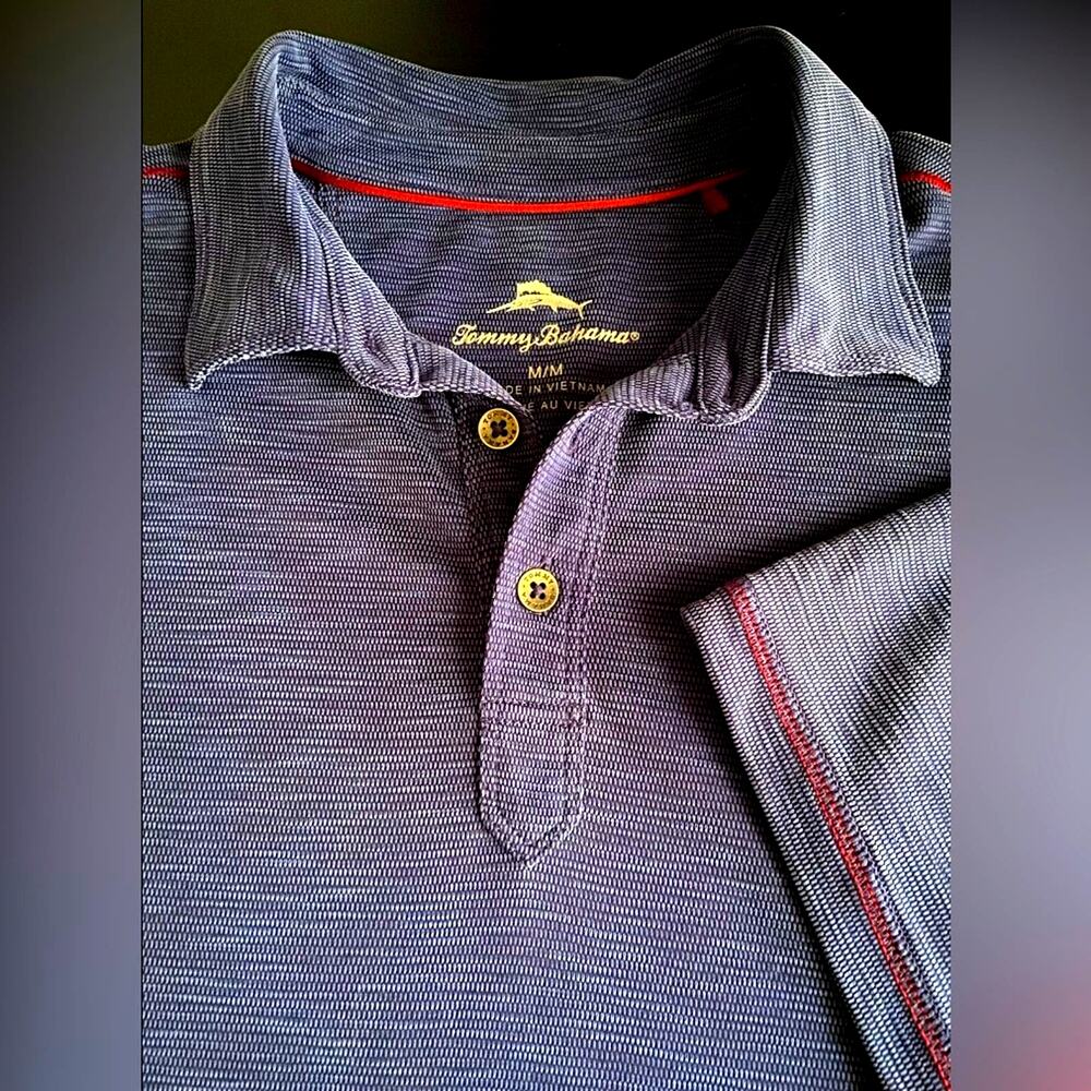 TOMMY BAHAMA Blue w/Red Stitch Accent Knit Polo Mens sz M